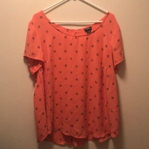 Torrid button back owl chiffon shirt